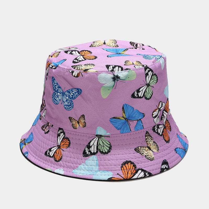 Wholesale  Colorful Butterfly Pattern Fisherman Hat Women's Summer Pure Cotton Double-sided Wearing Basin Hat Outdoor All-match Sun Hat
